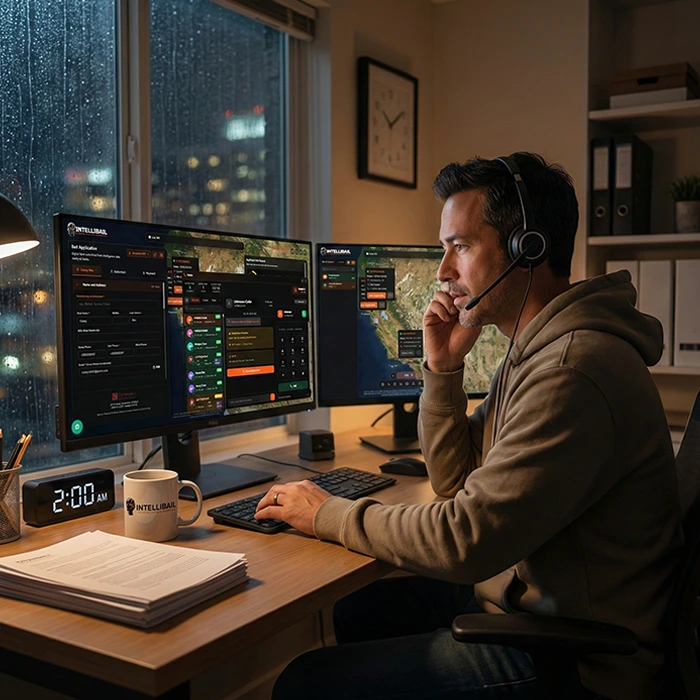 Bail agency office handling calls