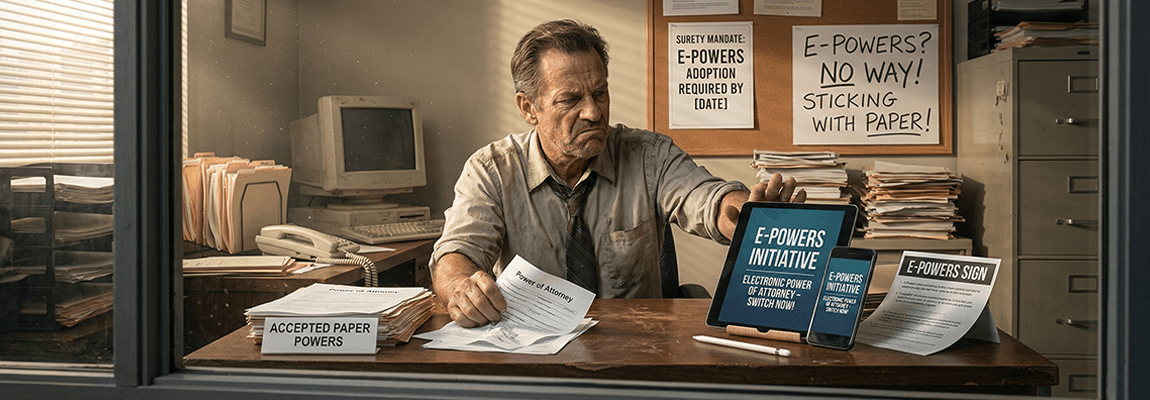 Digital bond authorization workflow displayed on a tablet in a modern bail agency office